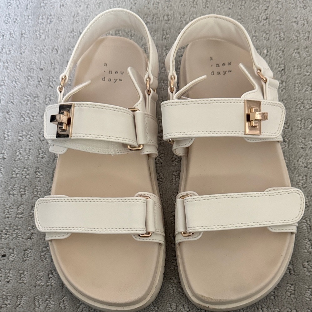 A New Day Cream Sandals with Gold Accents